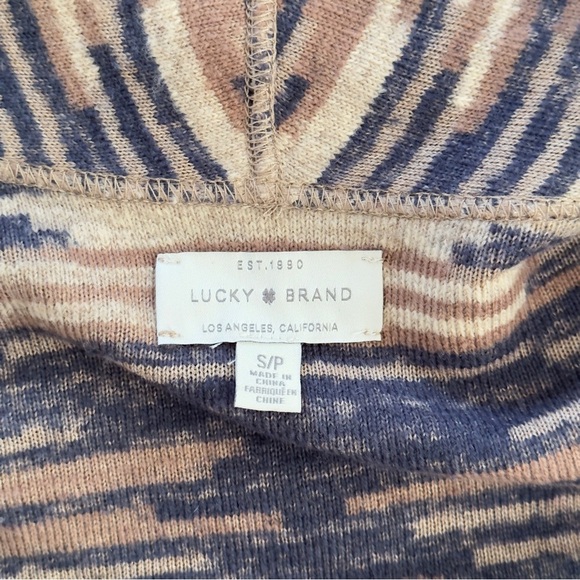 Lucky Brand Aztec Print Fringed Brushed‎ Knit Open Cardigan Western Sweater Top - Picture 5 of 8